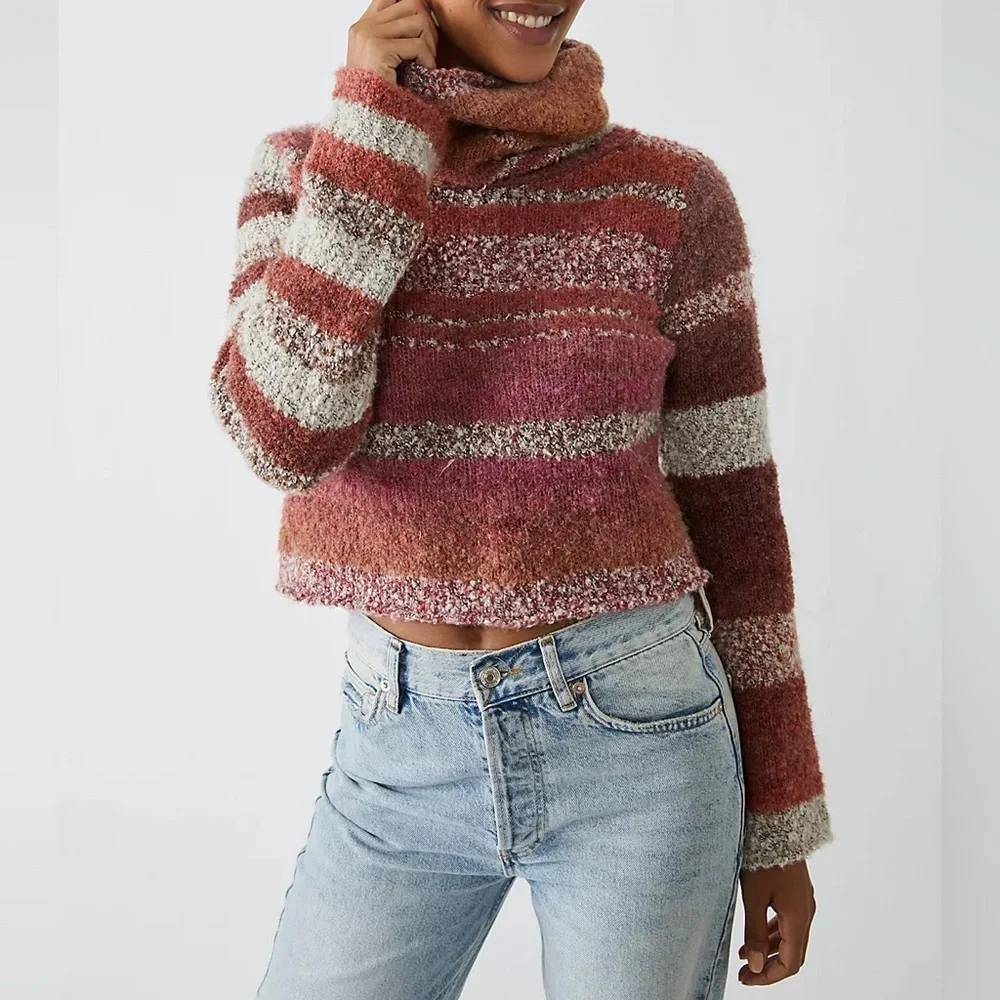 Free People My Girl Turtleneck Sweater Sunburst Combo Size Small